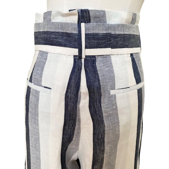 J. Crew Point Sur Paperbag Stripe Linen Pants In Blue and Ivory  Size 10 NWT - Picture 11 of 13